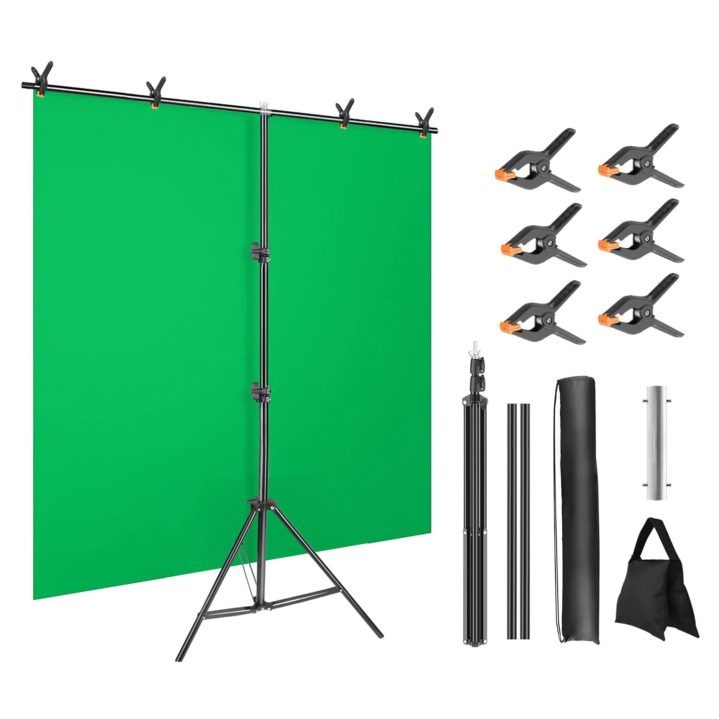 1Set 5X6.5FT T Shape Photo Video Backdrop Stand Heavy Duty Background Stand Adjustable Photography Backdrop Stand With 6 Spring Clamps Sandbag Carry Bag For Studio Party Wedding