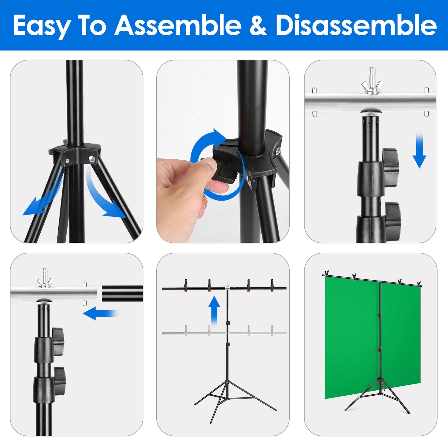 1Set 5X6.5FT T Shape Photo Video Backdrop Stand Heavy Duty Background Stand Adjustable Photography Backdrop Stand With 6 Spring Clamps Sandbag Carry Bag For Studio Party Wedding