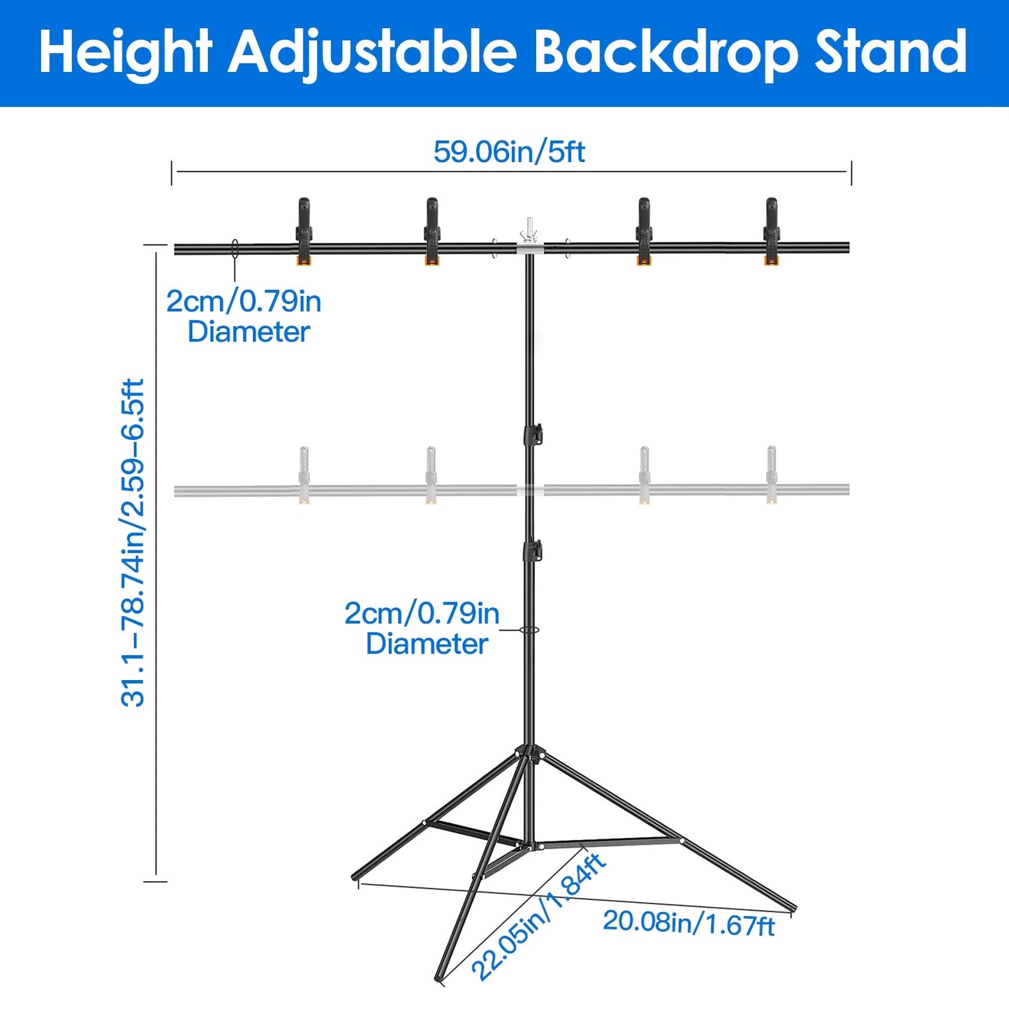 1Set 5X6.5FT T Shape Photo Video Backdrop Stand Heavy Duty Background Stand Adjustable Photography Backdrop Stand With 6 Spring Clamps Sandbag Carry Bag For Studio Party Wedding
